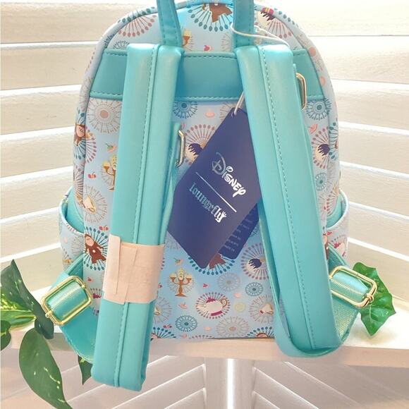 LOUNGEFLY DISNEY BLUE BE OUR GUEST BEAUTY AND THE BEAST BACK PACK - Picture 5 of 6